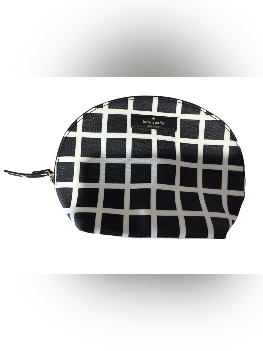 Kate Spade Black White Windowpane Cosmetic Makeup Bag